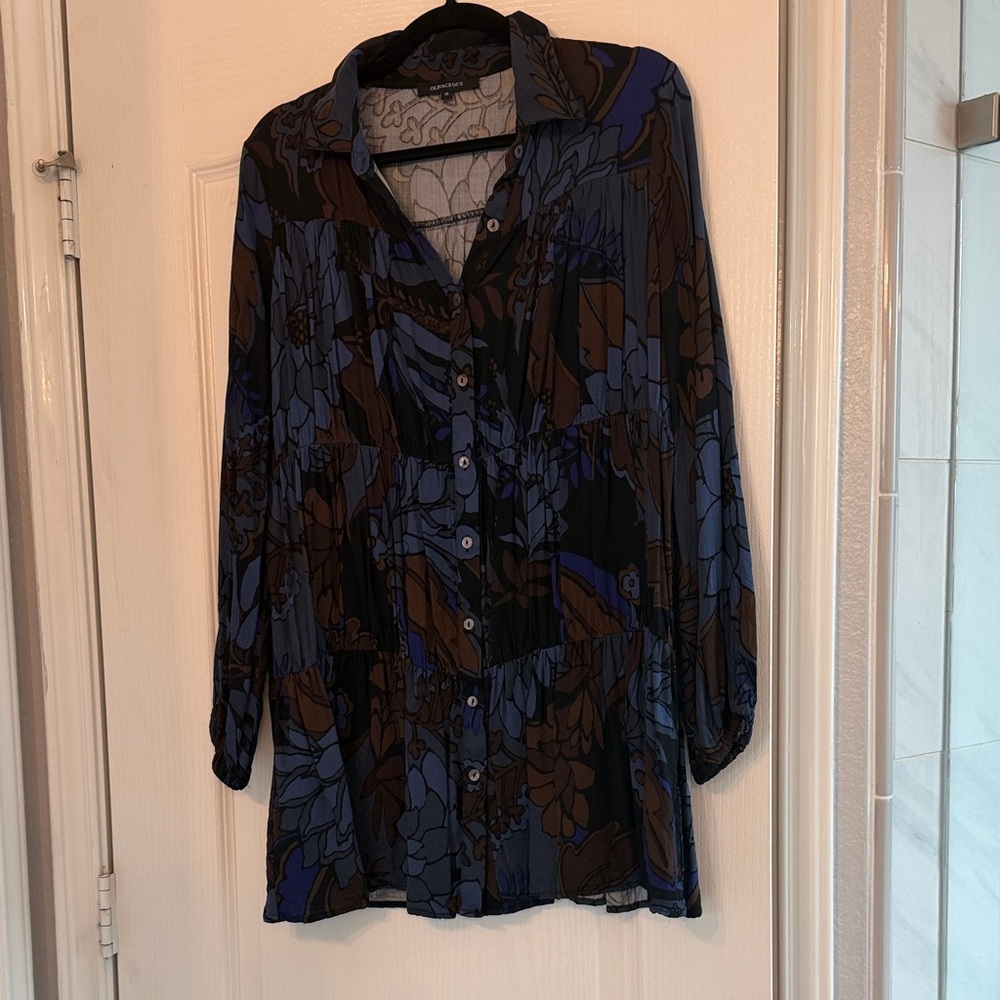 Blue and Brown Women's Top